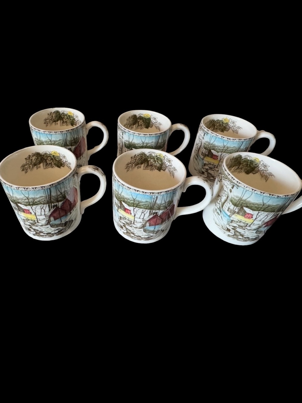 Set of 6 Vintage Johnson Brothers The Friendly Village Mugs The School House